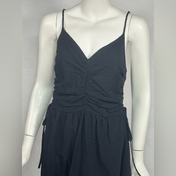 Nation LTD Black Rooshed Cotton/Linen Dress with side slit and pockets Size M - Picture 5 of 15